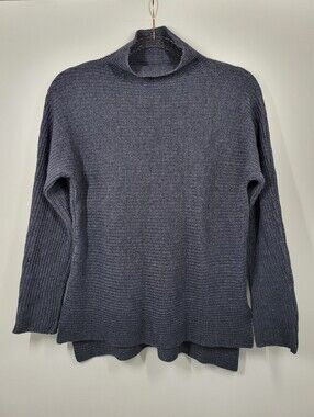 Bartolini Blue Mock Neck Wool Cashmere Blend Ribbed Sweater Women Size Medium